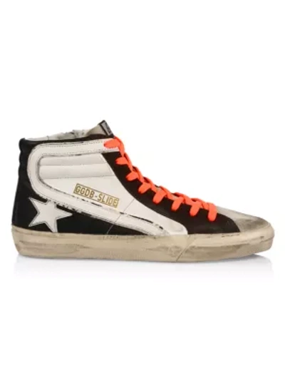 Shop Golden Goose Men's Slide High-top Leather Sneakers In White Ice Grey Black