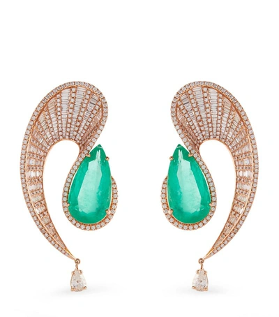 Shop Kavant & Sharart Rose Gold, Diamond And Emerald Talay Earrings
