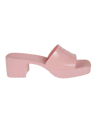 Shop Gucci Block Heel Slide-on Sandals In Wild Rose