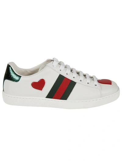 Shop Gucci Signature Stripe And Heart Detail Sneakers In White