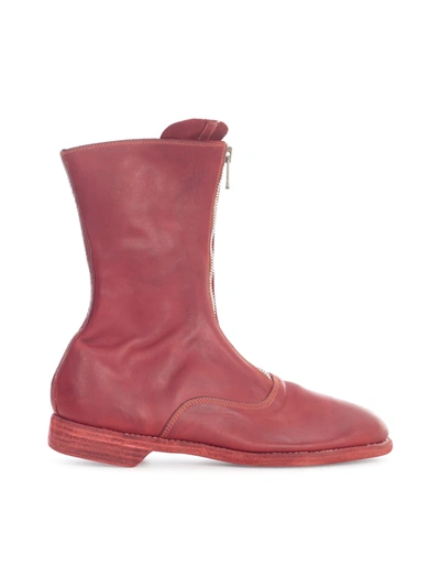 Shop Guidi Front Zip Army Boots Sole Leather In T Red