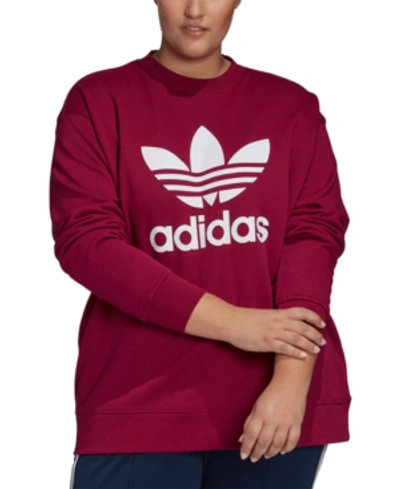 Shop Adidas Originals Plus Size Cotton Logo Sweatshirt In Power Berry