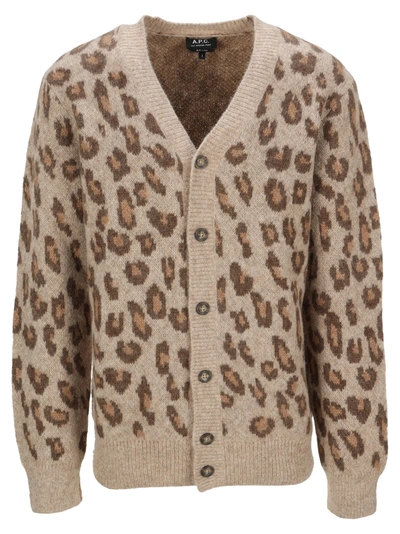 Shop A.p.c. Leopard Cardigan In Beige