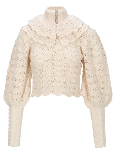 Shop Zimmermann Ladybeetle Crochet Sweater In Pearl