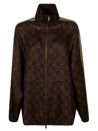 Shop Gucci Logo Motif Zip Jacket In Nut