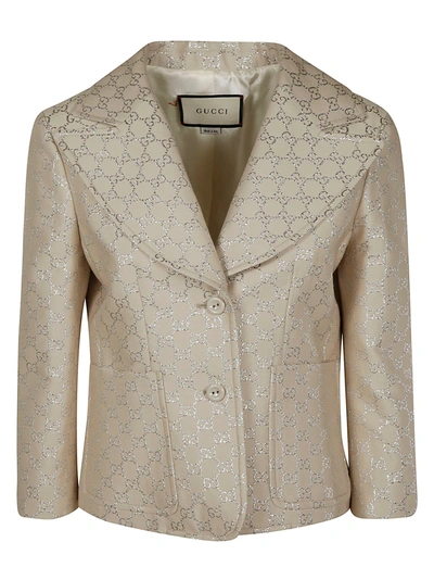 Shop Gucci Logo Motif Buttoned Blazer In Ivory