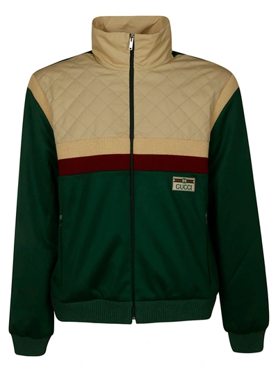 Shop Gucci Quilted Bomber In Green/beige