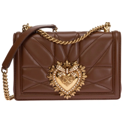 Shop Dolce & Gabbana Devotion Shoulder Bag In Marrone