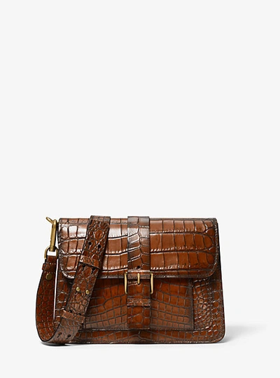 Michael Kors Simone Crocodile Embossed Leather Belted Shoulder Bag In Brown  | ModeSens