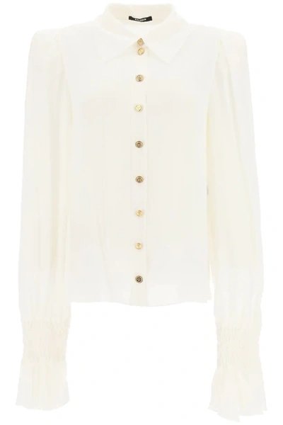 Shop Balmain Silk Shirt With Embossed Buttons In White