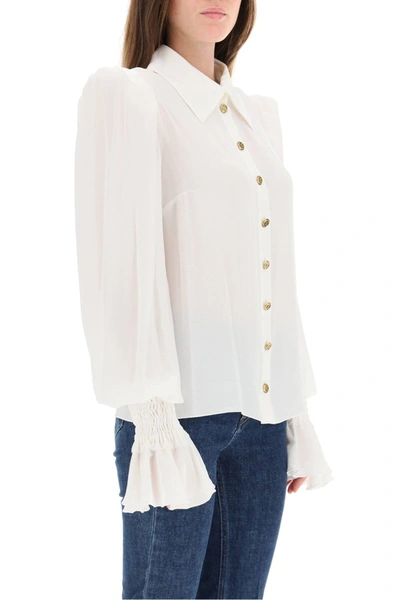 Shop Balmain Silk Shirt With Embossed Buttons In White