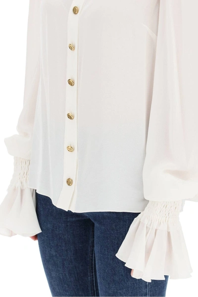 Shop Balmain Silk Shirt With Embossed Buttons In White