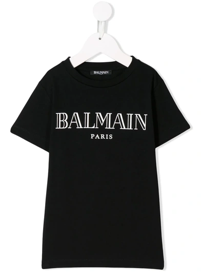 Balmain Teen Logo Print T-shirt In Black
