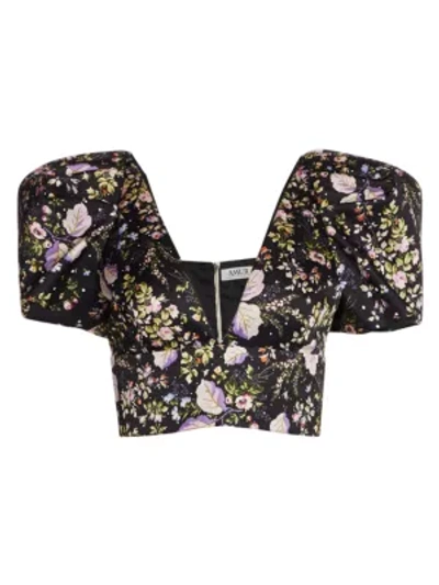 Shop Amur Sedona Floral Puff-sleeve Top In Black