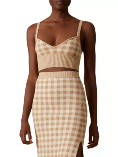 Shop Altuzarra Women's Skylar Plaid Knit Crop Top In Biscotti Ivory