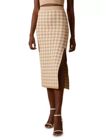 Shop Altuzarra Billie Plaid Knit Midi Skirt In Biscotti Ivory