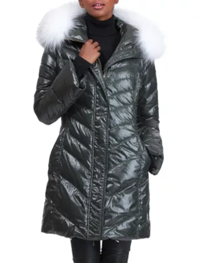 Shop Gorski Apres-ski Detchable Fox Fur Hood Trim Puffer Jacket In Dark Green