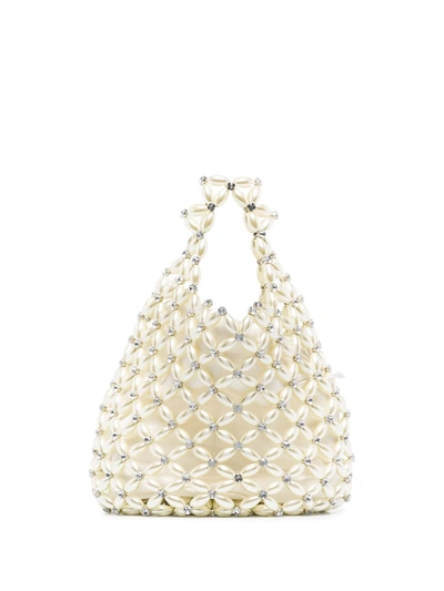 Shop Simone Rocha Faux-pearl Crystal Embellished Handbag In White