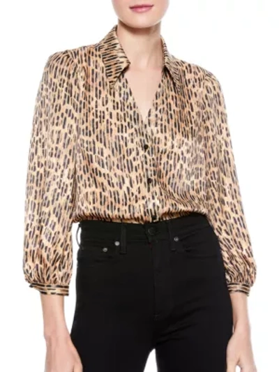 Shop Alice And Olivia Sheila Leopard Blouson-sleeve Top In Spotted Leopard