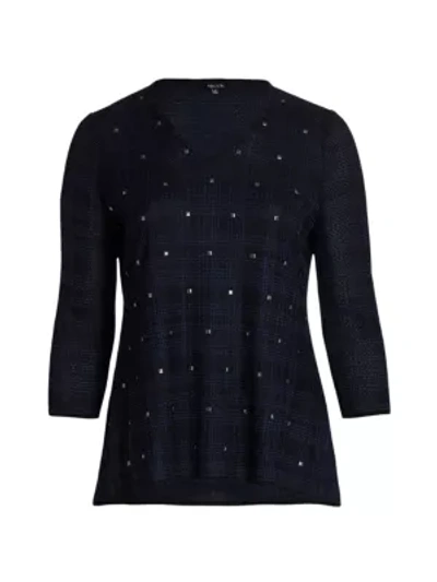 Shop Misook, Plus Size Women's Square Stud Plaid Knit Tunic In Palace Blue