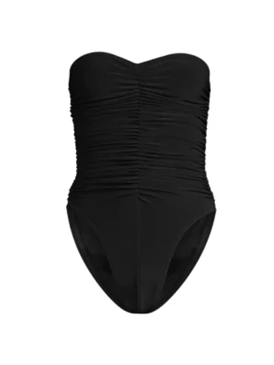 Shop Norma Kamali Marissa Slinky Strapless One-piece Swimsuit In Black