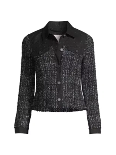 Shop Rebecca Taylor Denim Tweed Jacket In Black Combo