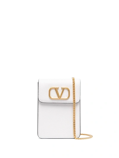 Shop Valentino Compact Vsling Chain Wallet In White