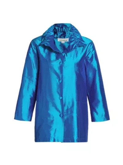 Shop Caroline Rose Silk Shantung Shirt In Turquoise