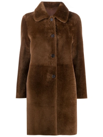Shop Desa 1972 Long-sleeved Shearling Coat In Brown