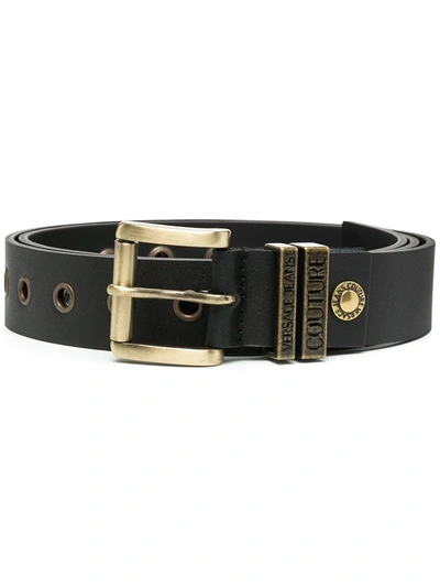 Shop Versace Jeans Couture Leather Buckle Belt In Black