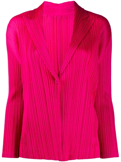 Shop Issey Miyake Long-sleeved Pleat Detail Blazer In Pink