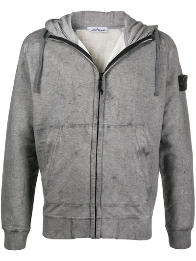 Shop Stone Island Distressed Zipped Hoodie In Grey