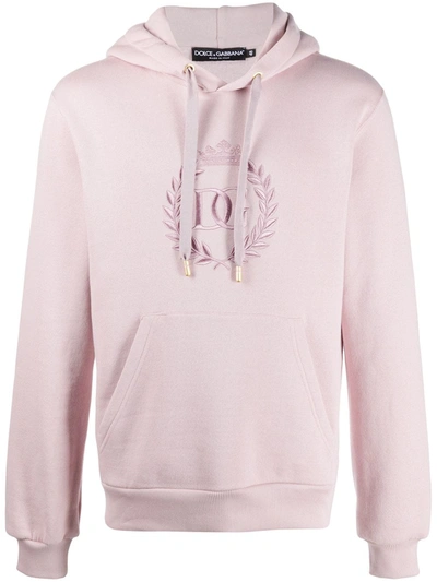 Shop Dolce & Gabbana Embroidered Logo Hooded Sweatshirt In Pink