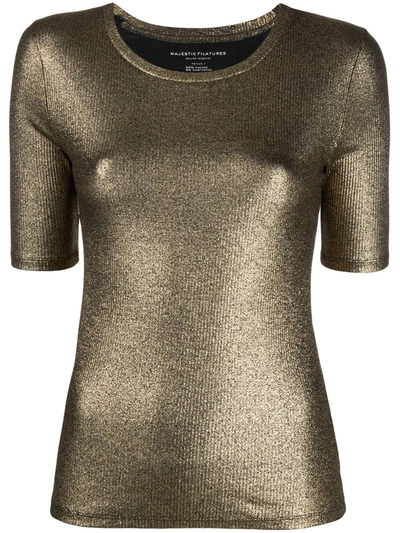 Shop Majestic Metallic-effect Short-sleeve T-shirt In Gold