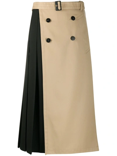 Shop Neil Barrett Two-tone Belted Skirt In Black