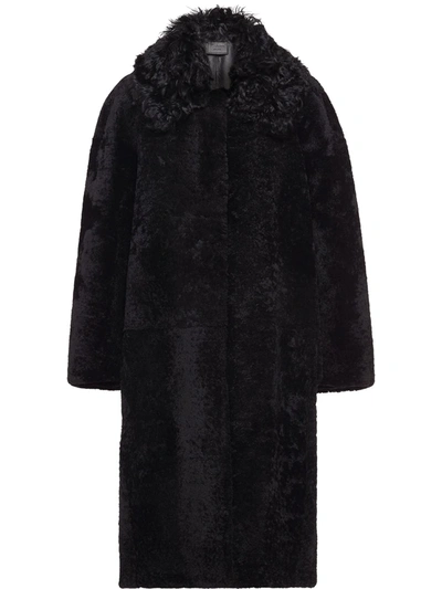 Shop Prada Shearling Fur Coat In Black