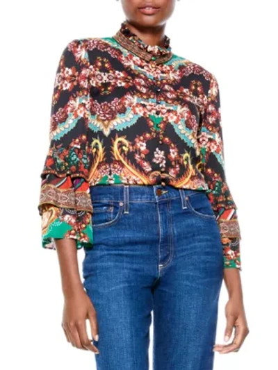 Shop Alice And Olivia Liberty Tiered Ruffle Blouse In Spellbound Multi