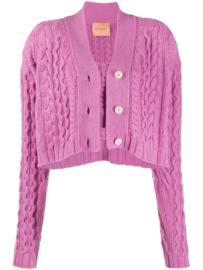 Shop Andamane Cropped Cable-knit Cardigan In Pink