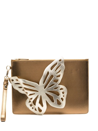 Shop Sophia Webster Flossy 3d Butterfly Clutch In Gold