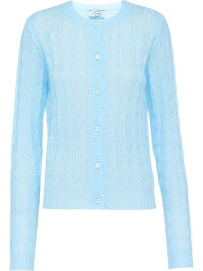 Shop Prada Cable-knit Cardigan In Blue