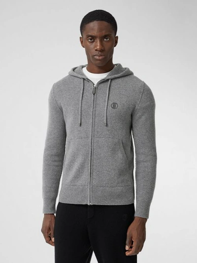 Shop Burberry Monogram Motif Cashmere Blend Hooded Top In Mid Grey Melange