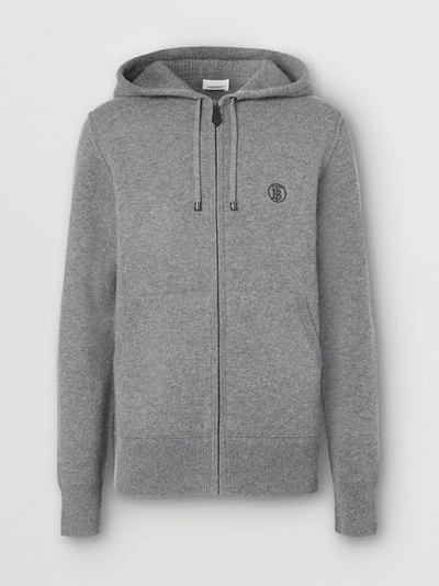 Shop Burberry Monogram Motif Cashmere Blend Hooded Top In Mid Grey Melange