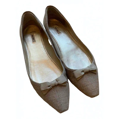 Pre-owned Miu Miu Cloth Ballet Flats In Beige