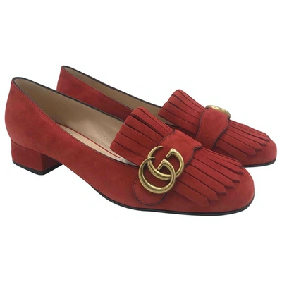 Pre-owned Gucci Marmont Red Suede Heels
