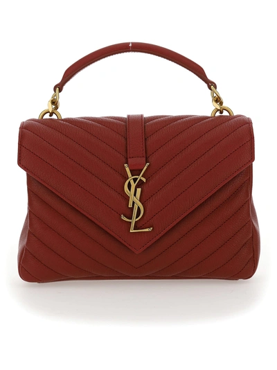 Shop Saint Laurent Mng College Bag In Opyum Red