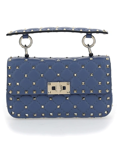 Shop Valentino Rockstuds Handbag In Blu Polvere