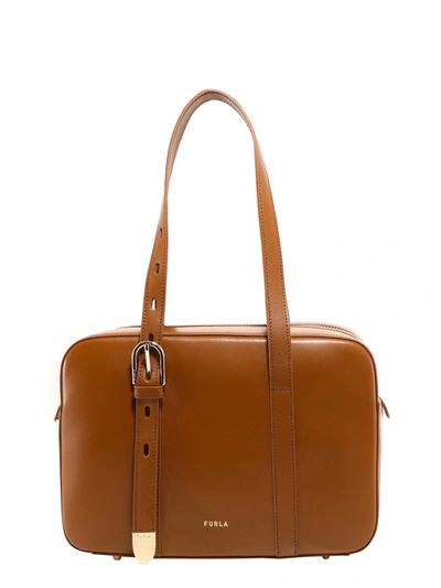 Shop Furla Medium Leather Tote Bag In Brown