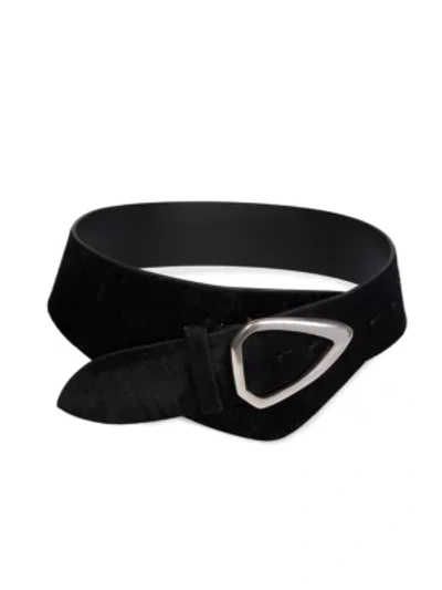 Shop Isabel Marant Linka Leather & Velvet Belt In Black