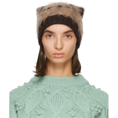 Shop Gucci Beige Mohair Gg Beanie In Beige/dark Brown