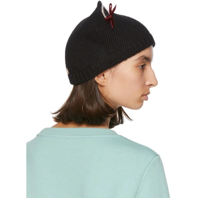 Shop Gucci Black Wool Cat Ears Beanie In 1000 Black